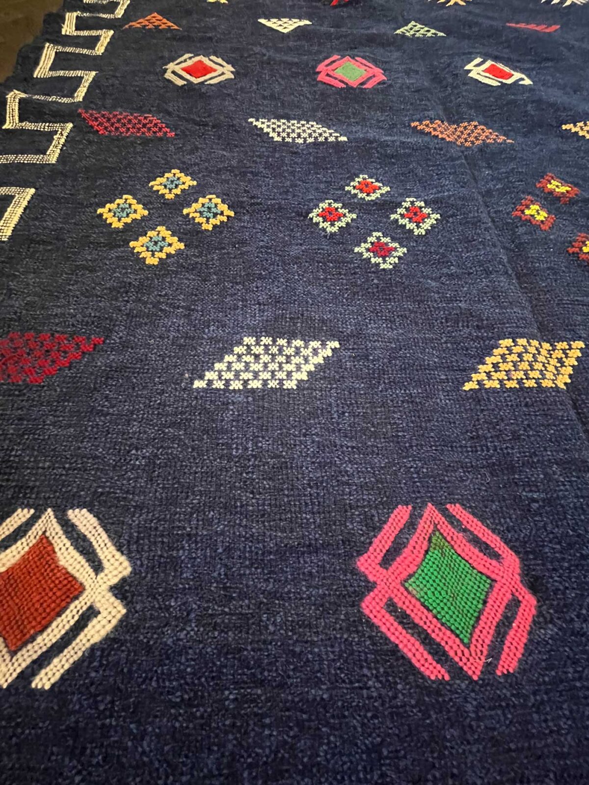 Vintage Moroccan Rug - Dark Blue Geometric - Image 2