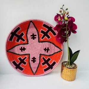 Decorative, Geometric Patterned, red and pink wool plate