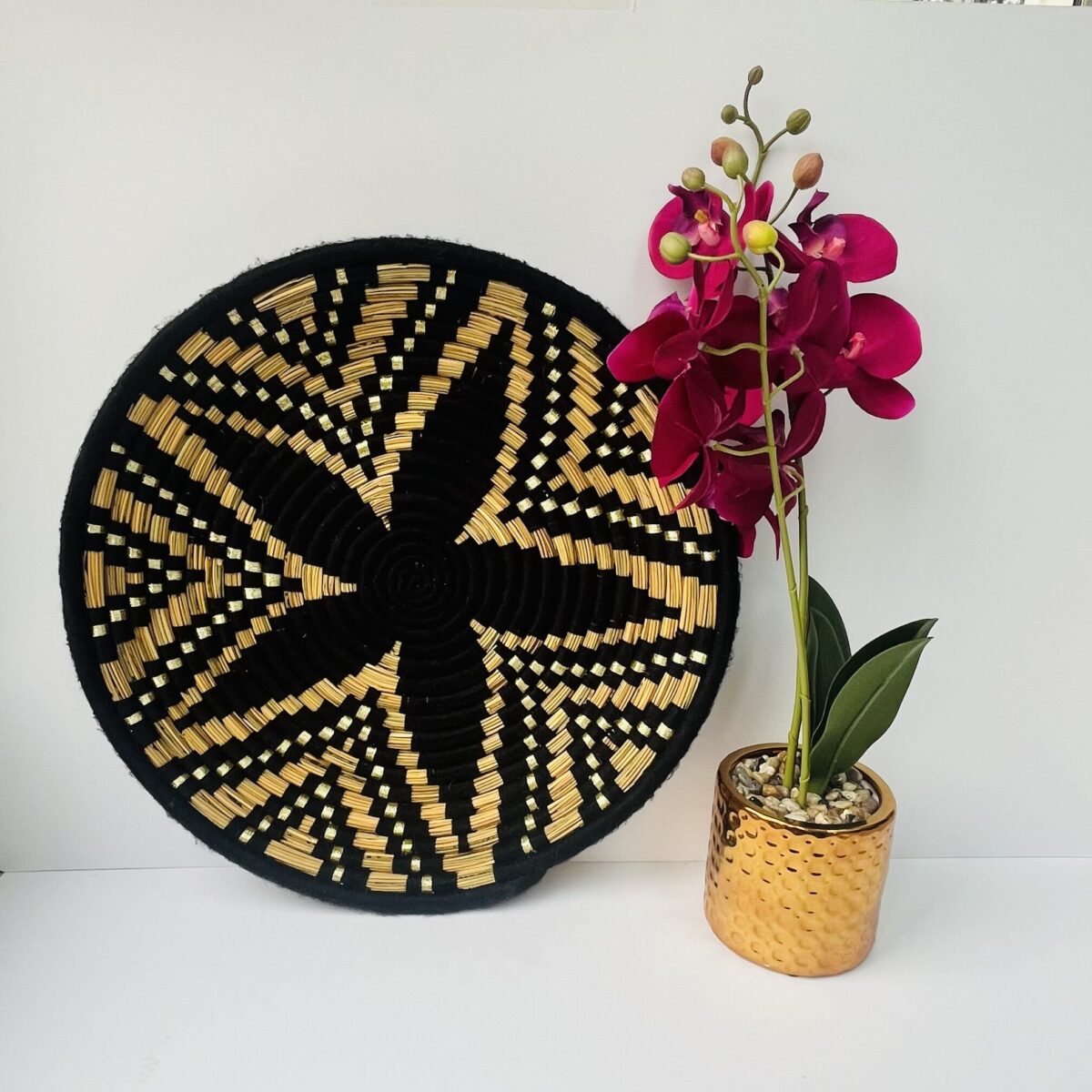 Decorative, Geometric Patterned, black and yellow wool plate