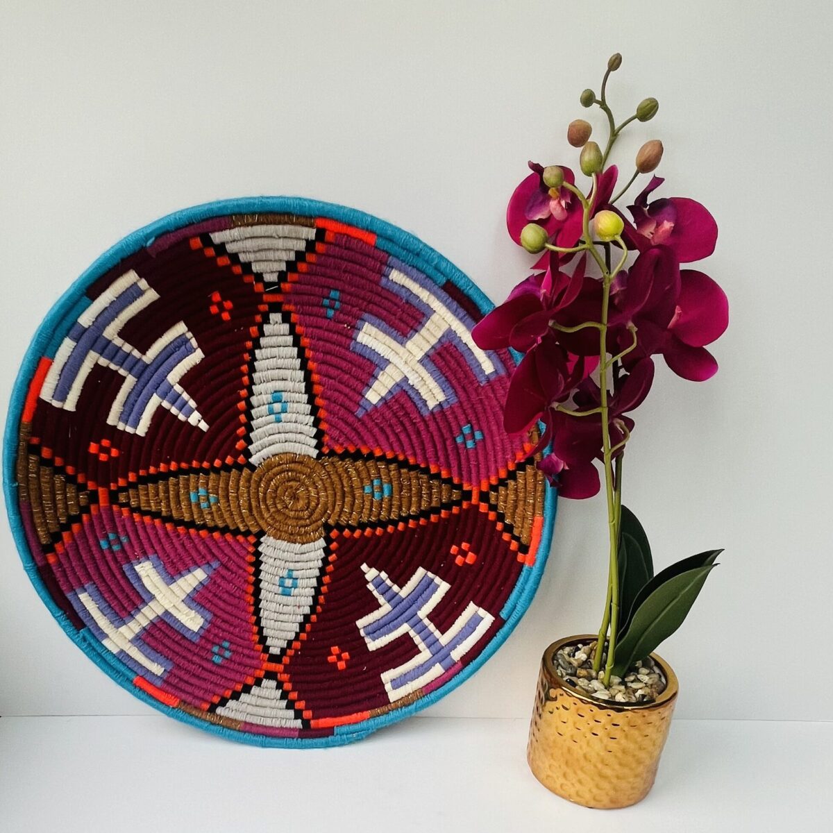 Decorative, Geometric Patterned, red, brown, blue wool plate