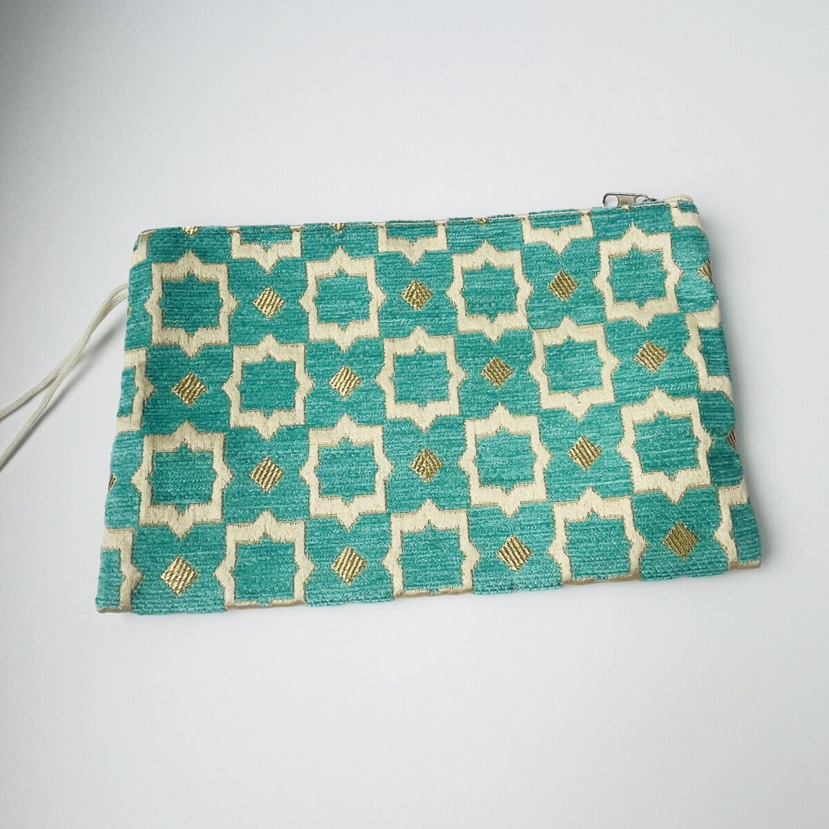 Moroccan brocade velvet and gold thread zipped pouch - smaller pattern - Image 6