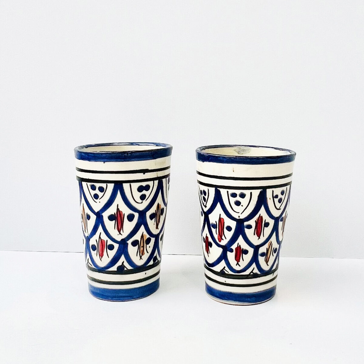 Ceramic Tumblers - Set of 2 - White and Blue