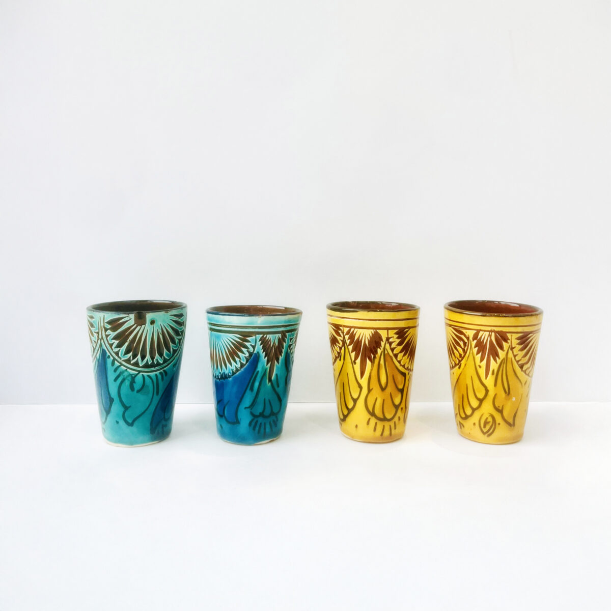 Ceramic Tumblers - Set of 4 - Blue and Yellow