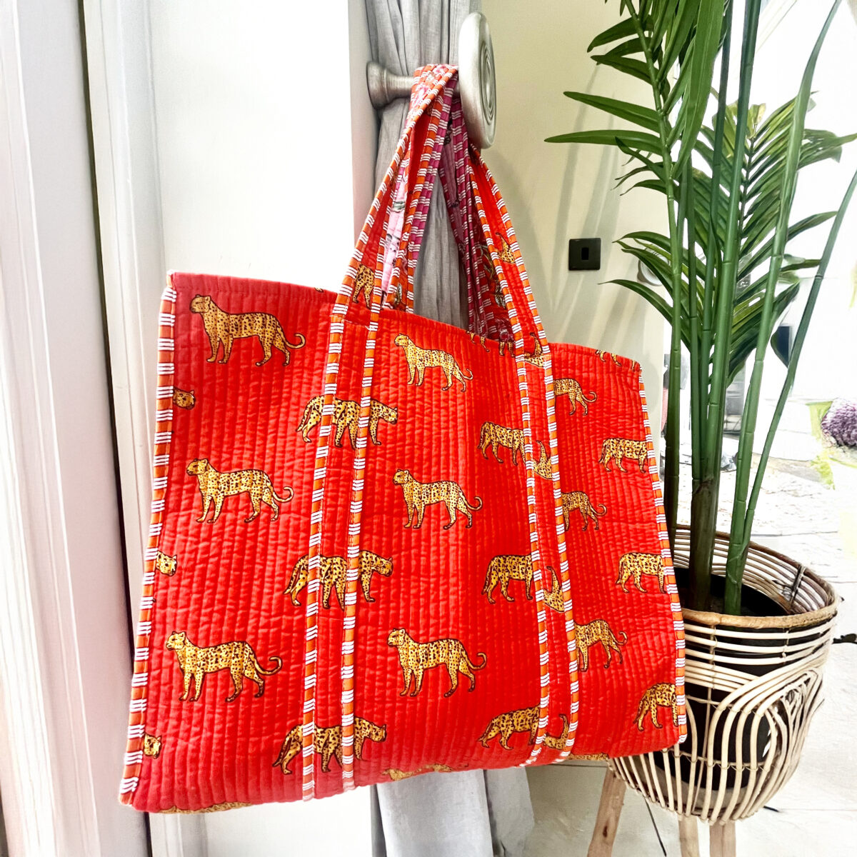 Quilted Cotton Reversible Tote Bag - Red