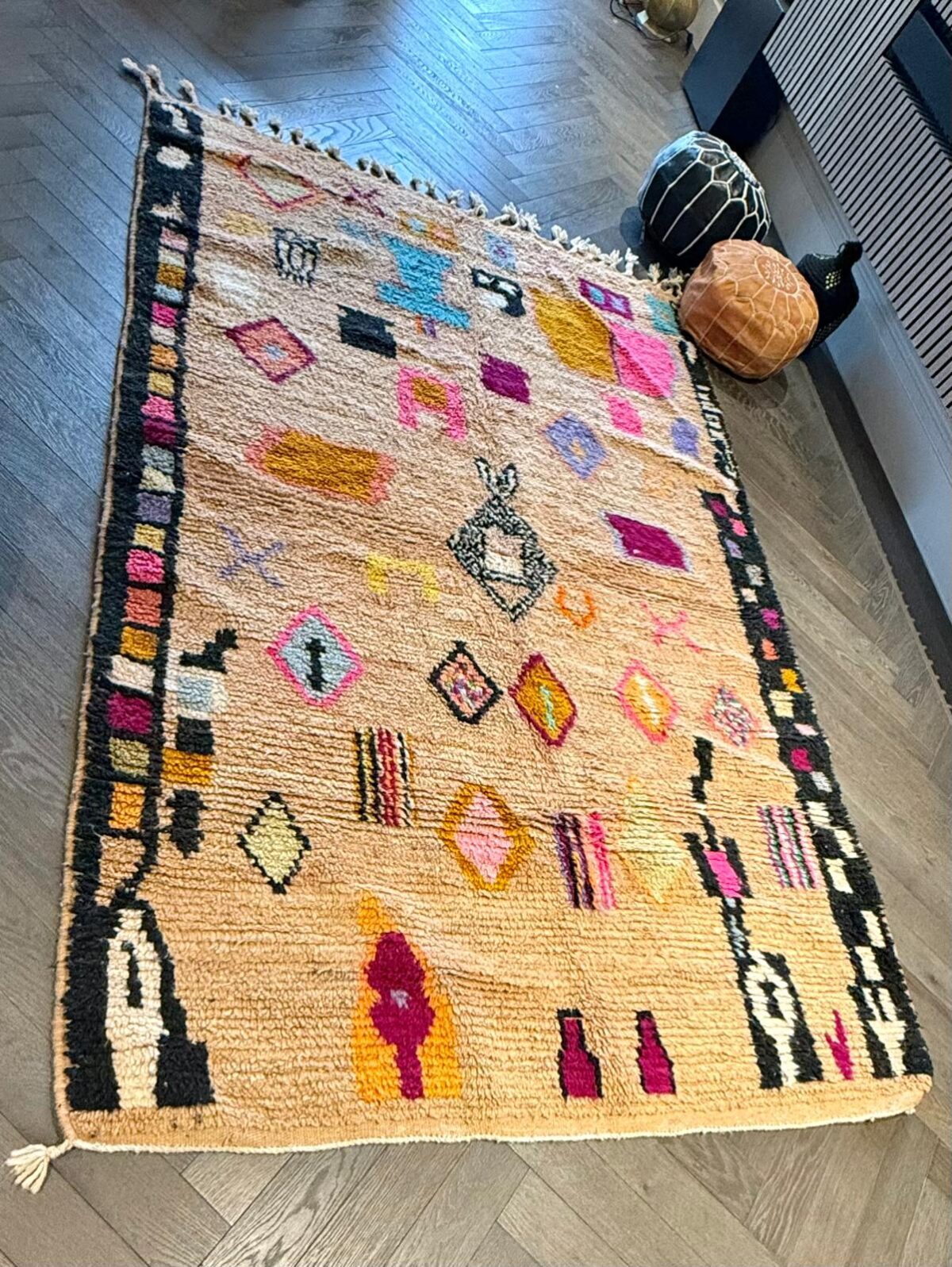 Vintage Boujad Rug - Oatmeal and Multicolour