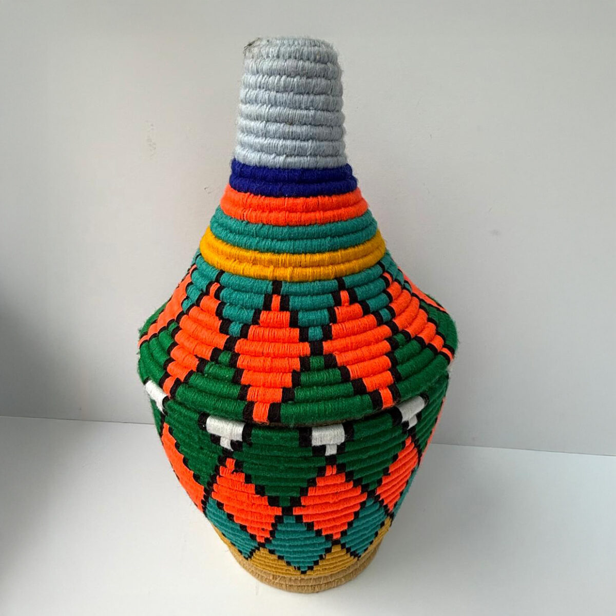 Wool Pot/Box - Multicolour Orange and Green